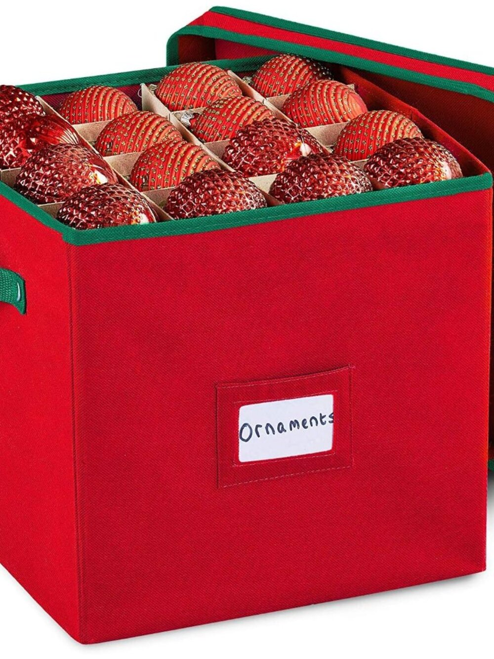 Durable Non-Woven Christmas Ornament Storage Box with Removable lid, Stores up-t